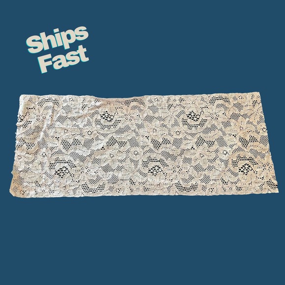 Antique 1800s Handmade Lace Ivory Embroidered Rectangular Fabric Piece, Vintage - Picture 1 of 10